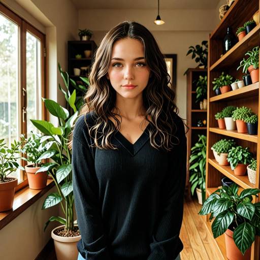 Serene Young Woman Among Indoor Plants