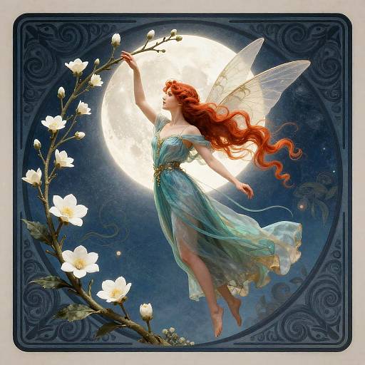 Art Nouveau Fairy with Glowing Moon