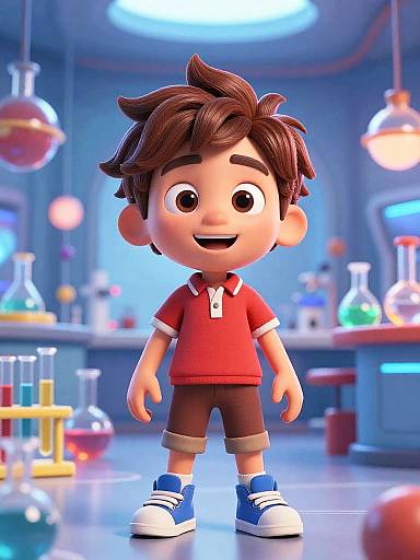 3D Cartoon Boy in Futuristic Lab