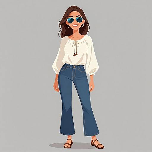 Smiling Woman in Bohemian Casual Outfit