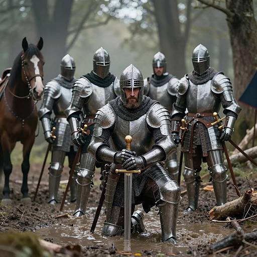 Dramatic Medieval Battle in Muddy Forest