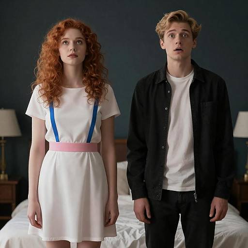 Young Woman and Man Standing in Room