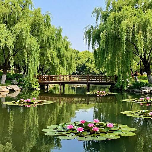 Tranquil Pond with Willow Trees