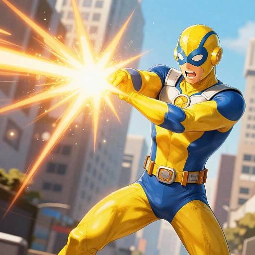 Vibrant Yellow-Blue Superhero Battle