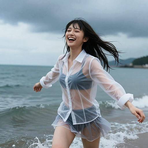Photorealistic Japanese Idol at Beach