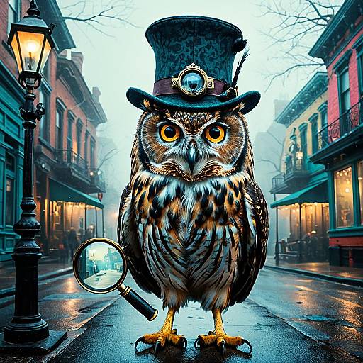 Whimsical Owl Detective in Vibrant Colors