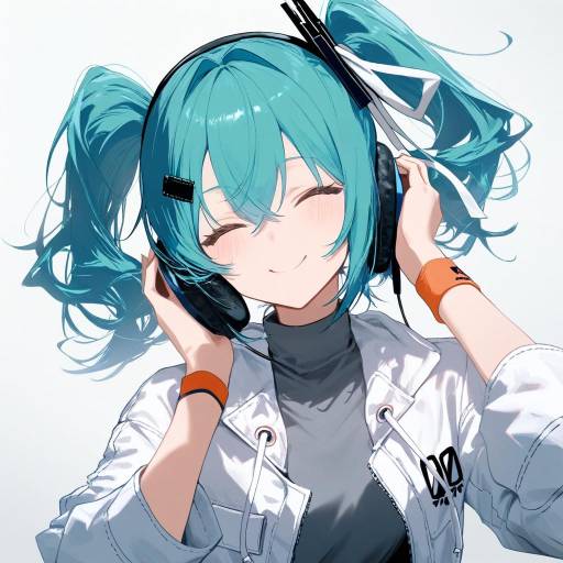 Cheerful Girl with Twintails and Headphones
