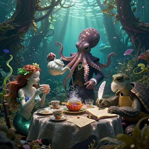 Surreal Underwater Tea Party Scene