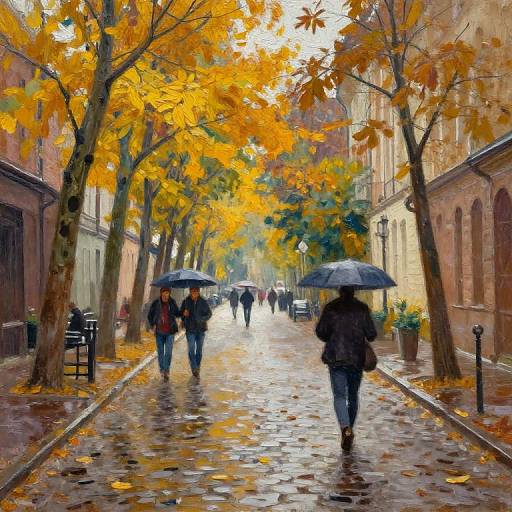 Autumn Urban Street Oil Painting