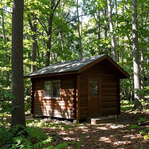Rustic Wooden Cabin in Sunny Forest