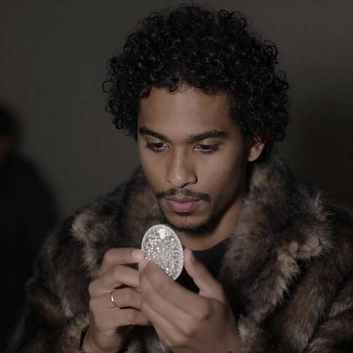Young Man Examining Glittering Object