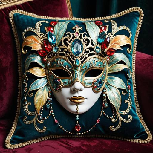 Ornate Masquerade Mask on Velvet Cushion
