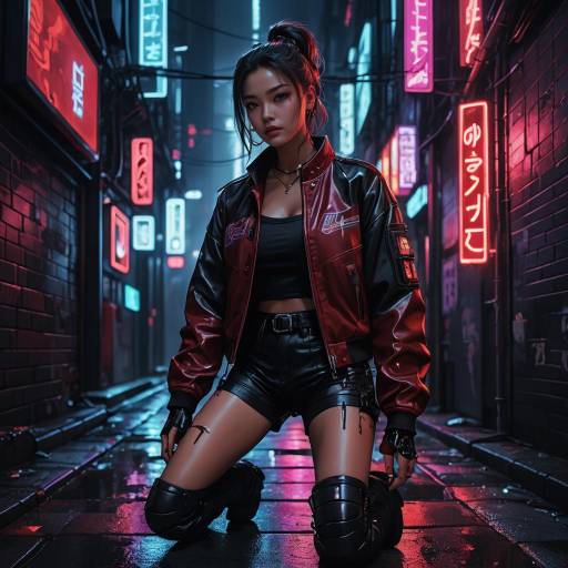 Cyberpunk Woman in Neon Alley