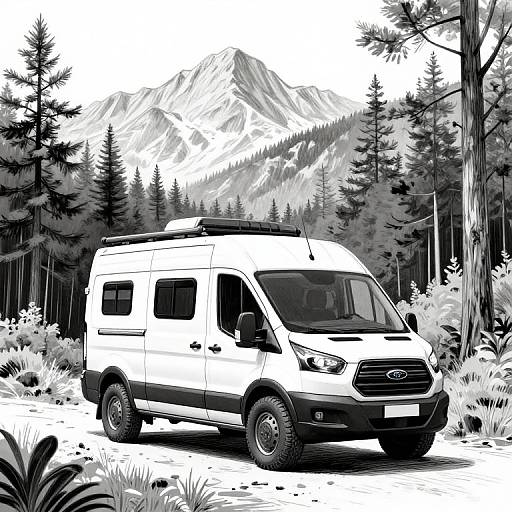 Monochrome Ford Transit Camper Sketch