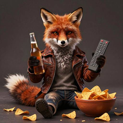 Fox in Leather Jacket with Nachos