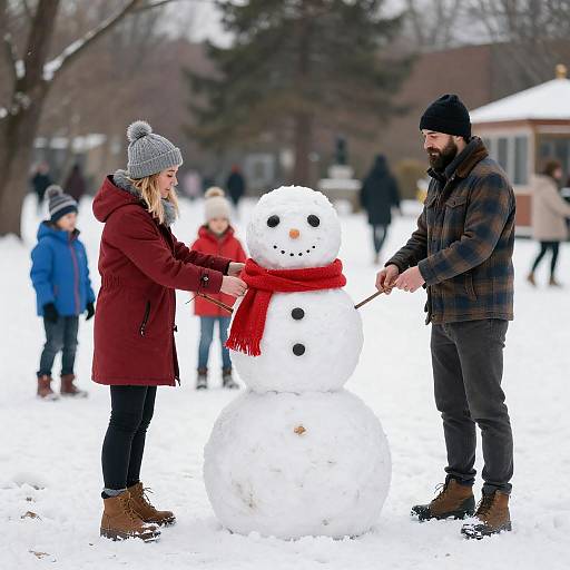 Warm Family Moments in a Snowy Park