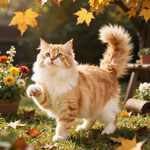 Orange Ragdoll Cats in Autumn Garden