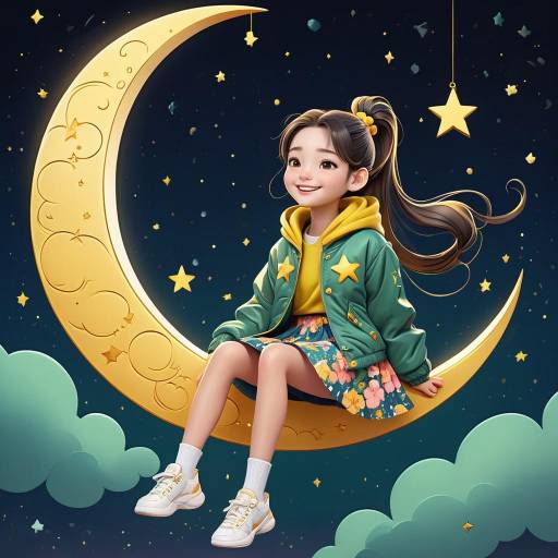 Joyful Girl on a Crescent Moon