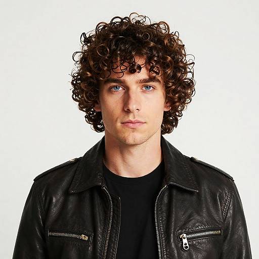 Curly Haired Man in Leather Jacket