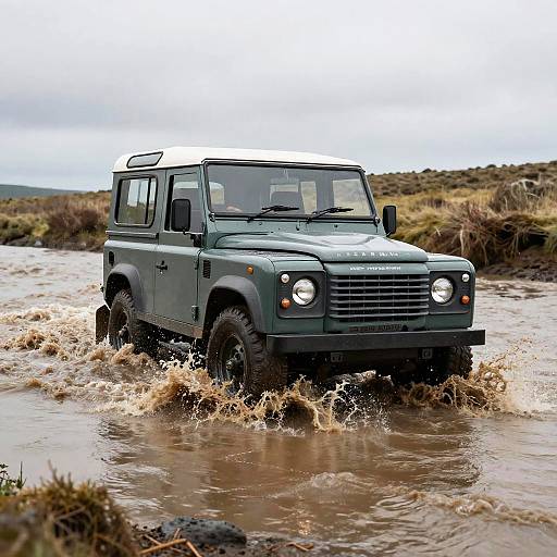 1970 Land Rover Defender Muddy River Crossing