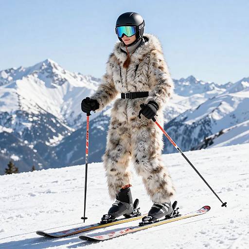 Skier in Helmet on Snowy Mountain