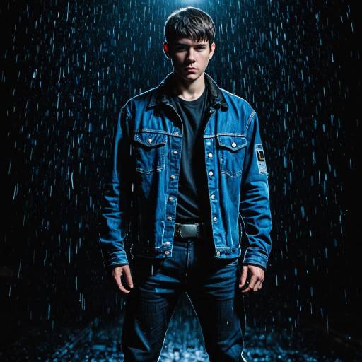 Young Man in Blue Denim Jacket Standing in Rain