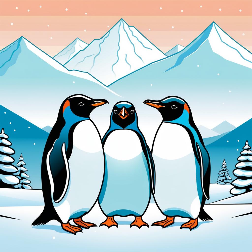 Quirky Penguins in Snowy Landscape Art