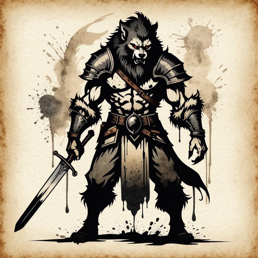 Mysterious Werewolf Man Ink Illustration