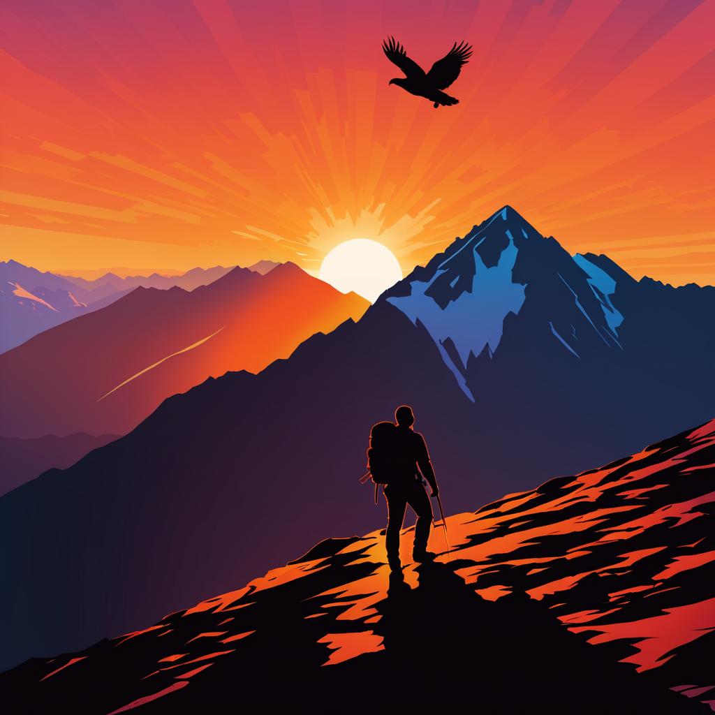 Eagle and Hiker at Sunset Silhouette