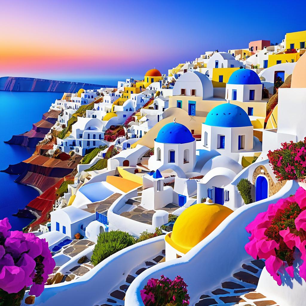 Vibrant Dreamy Santorini Landscape Art