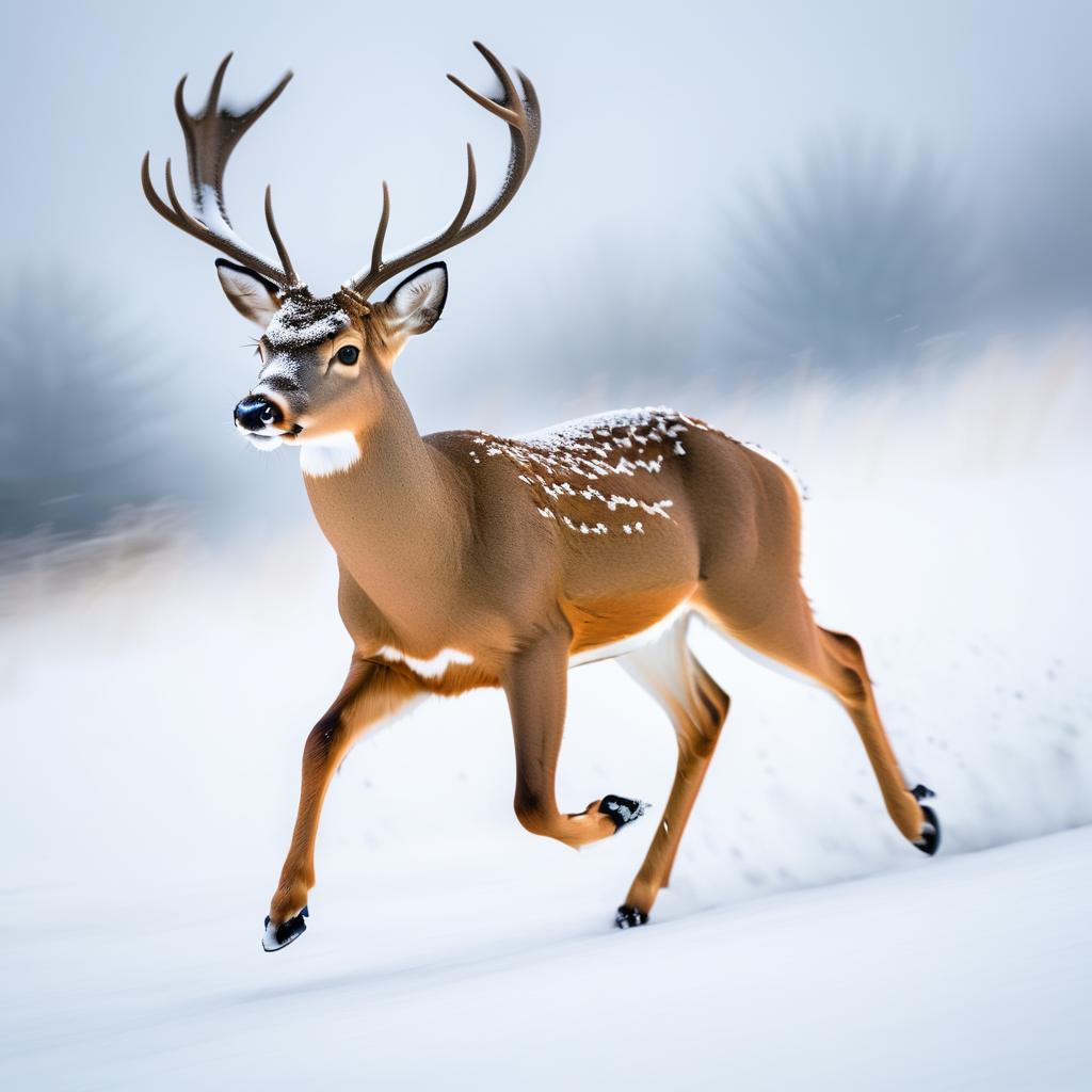 Superb Deer in Motion on Snow