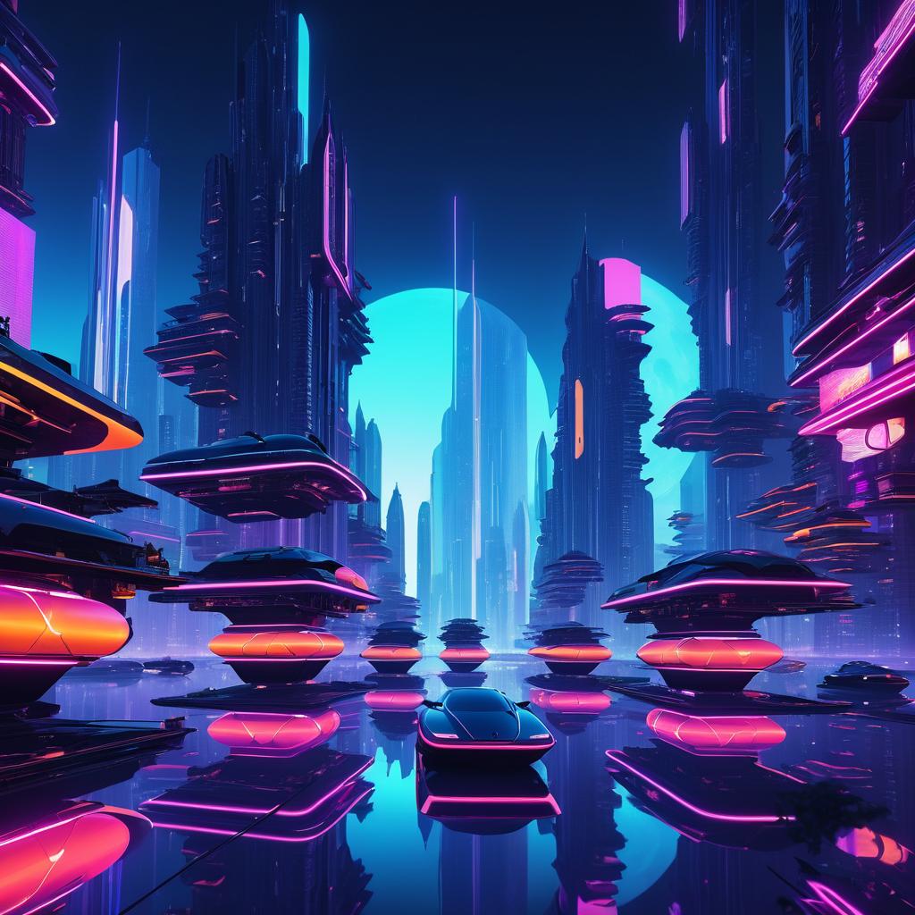 Eerie Futuristic Cityscape Under Neon Sky