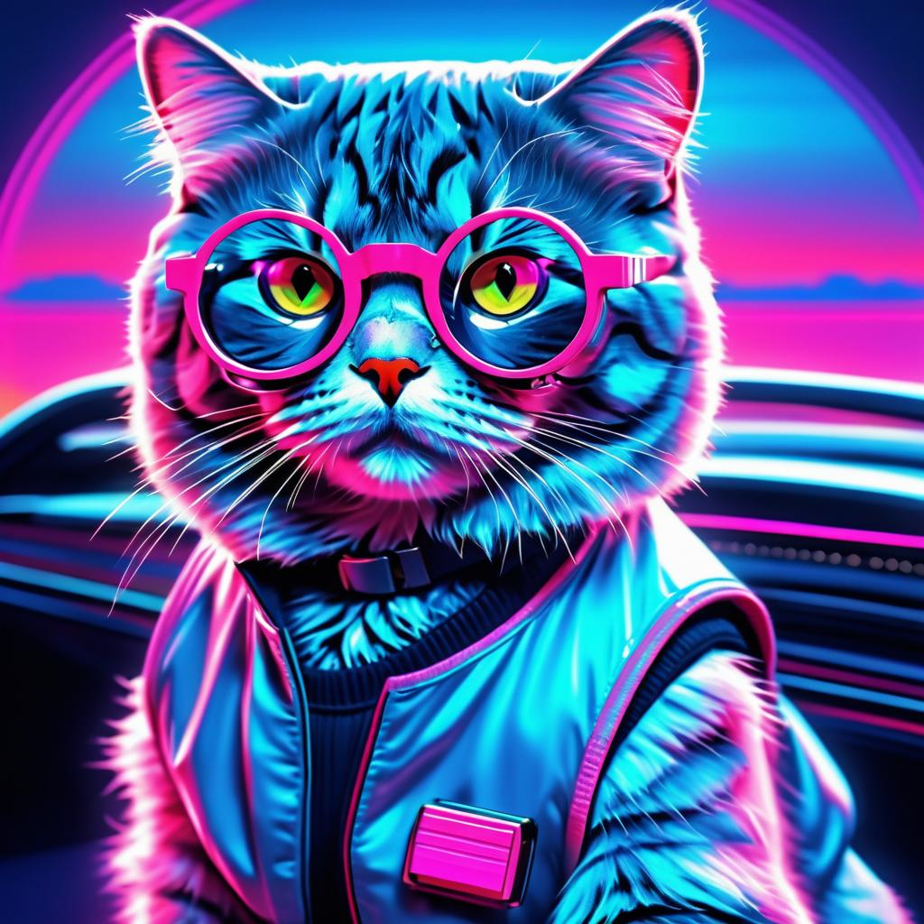 Retro Scottish Fold Cat in Sci-Fi Style