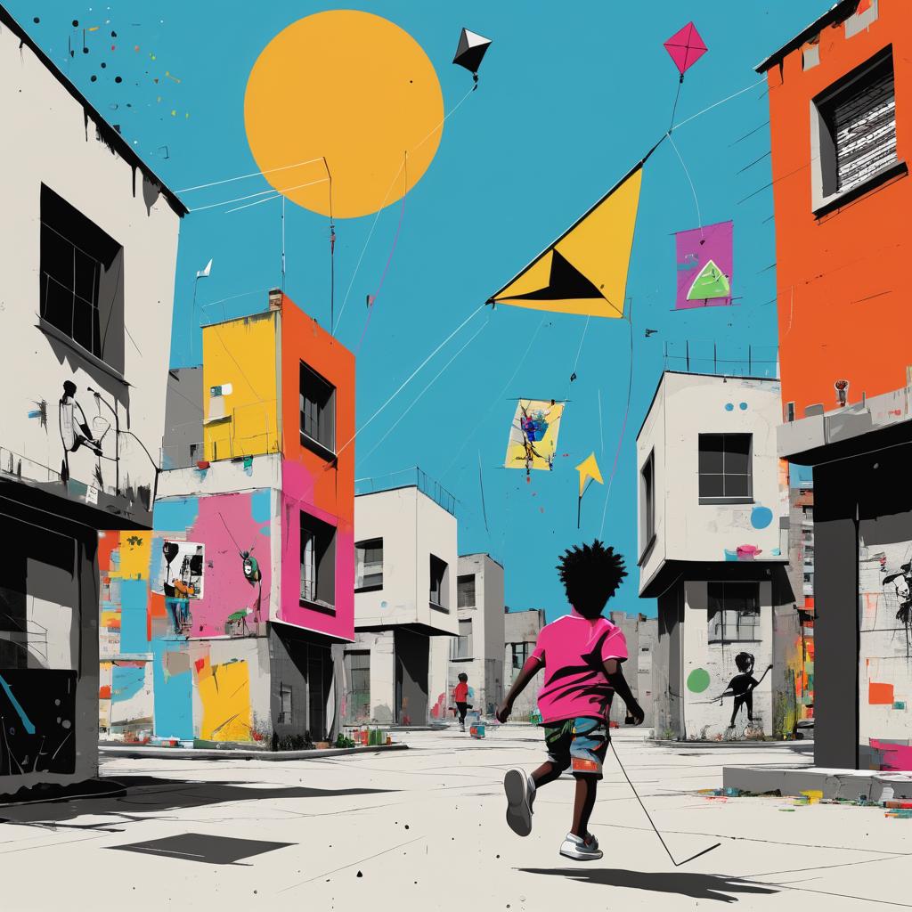 Child Flying Kite in Basquiat Style