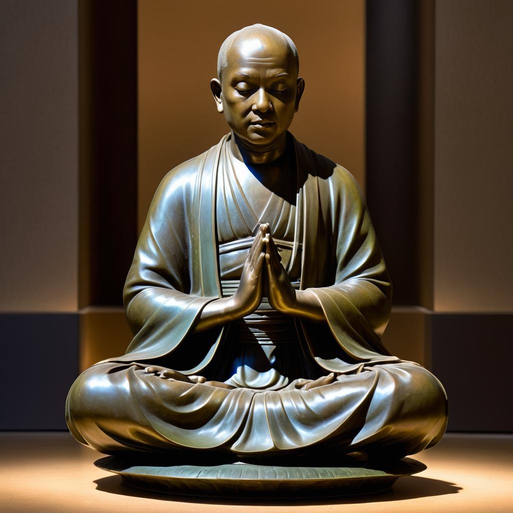 Serene Bronze Monk Statue Portraits