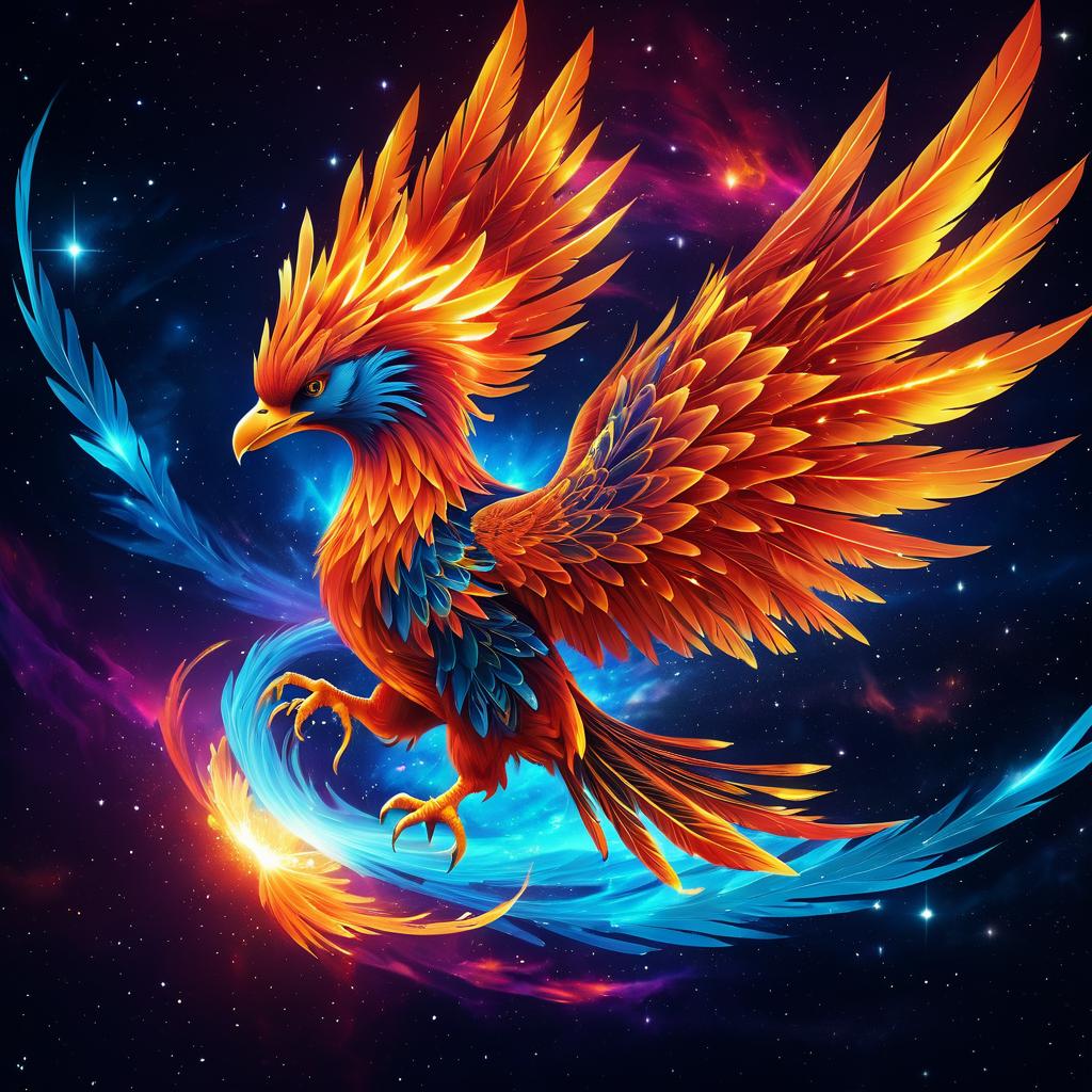 Dynamic Phoenix in Cosmic Fiery Display