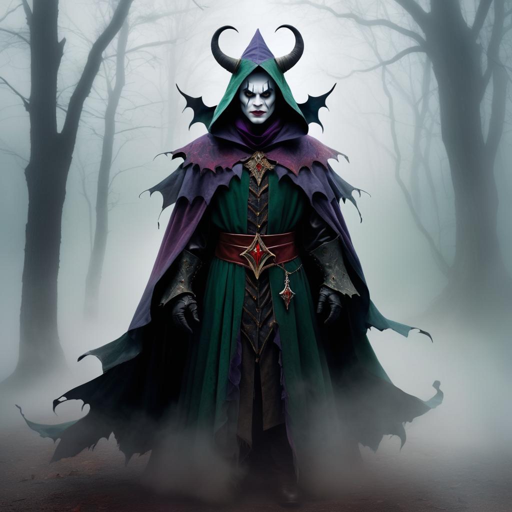 Eerie Demonic Jester in Fog