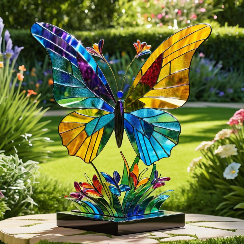 Vibrant 3D Butterfly Glass Sculpture