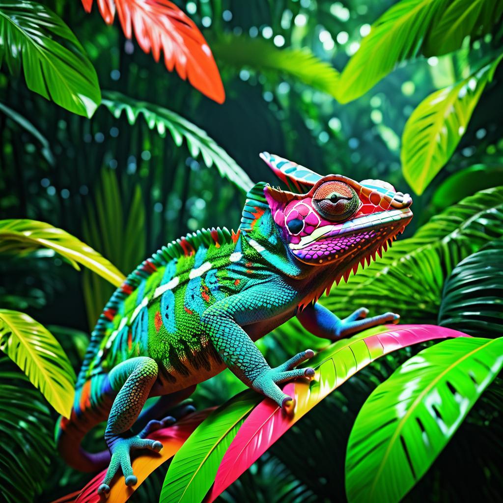 Vibrant Chameleon in Lush Rainforest