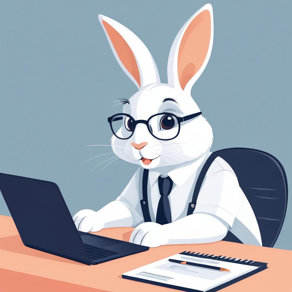 Confident Cartoon Rabbit at Work