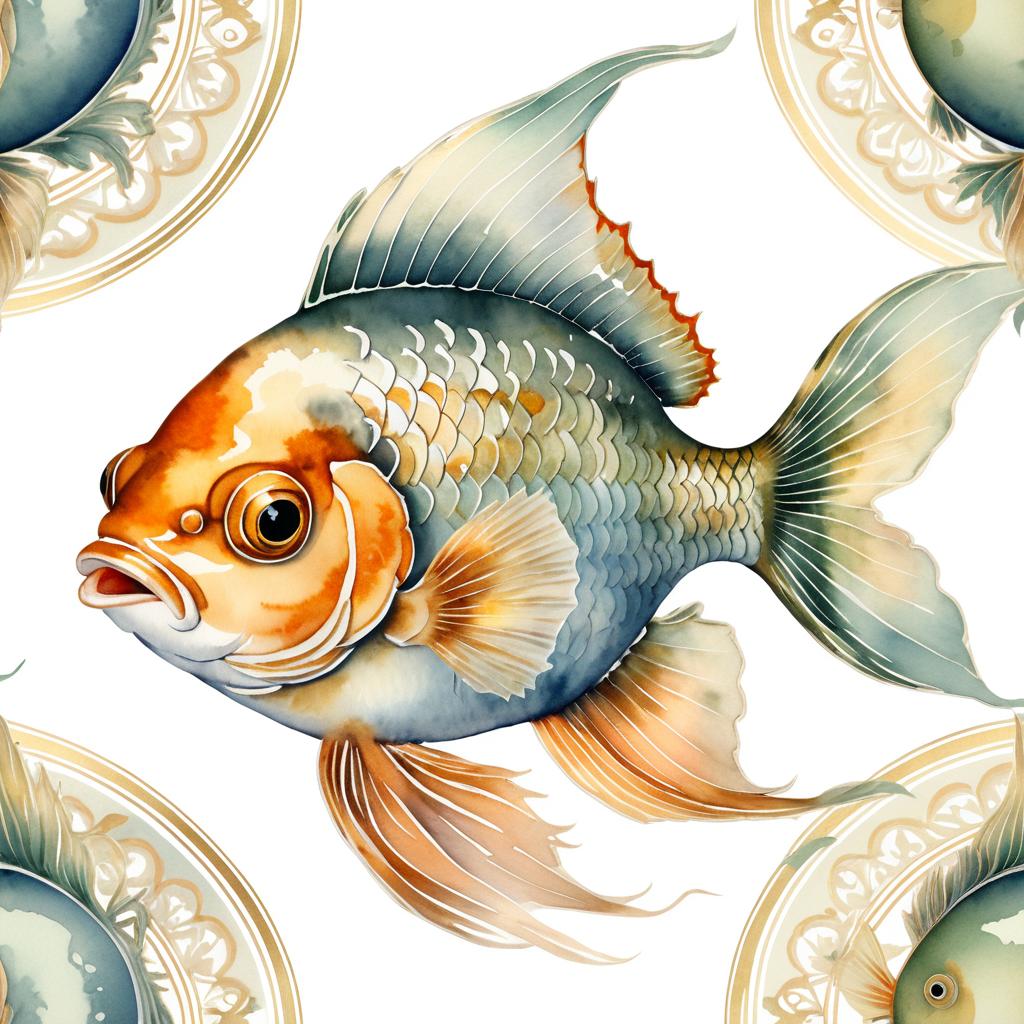 Victorian Style Goldfish Watercolor Portrait