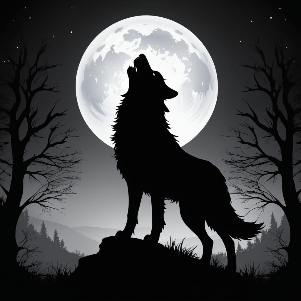 Gothic Wolf Howling Under Moonlight