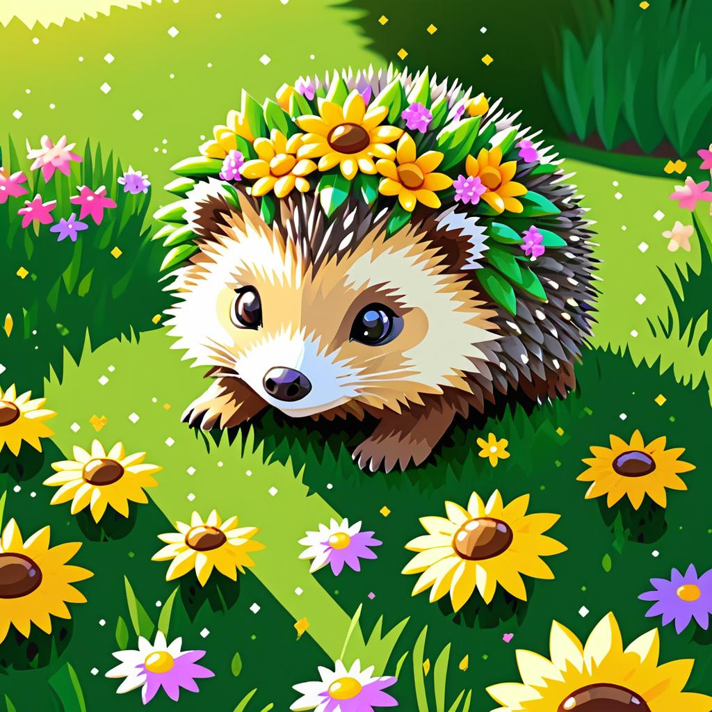 Charming Hedgehog in Pixel Art Garden