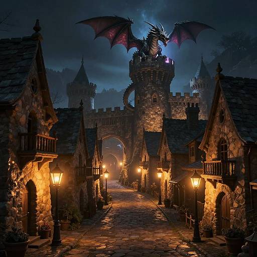 Medieval Fantasy Town at Night