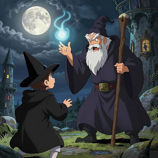 Comedic Wizard Casting Spell in Mystic Tower