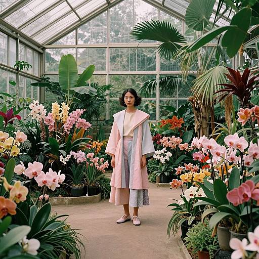 Pastel Fashion Amid Tropical Blooms
