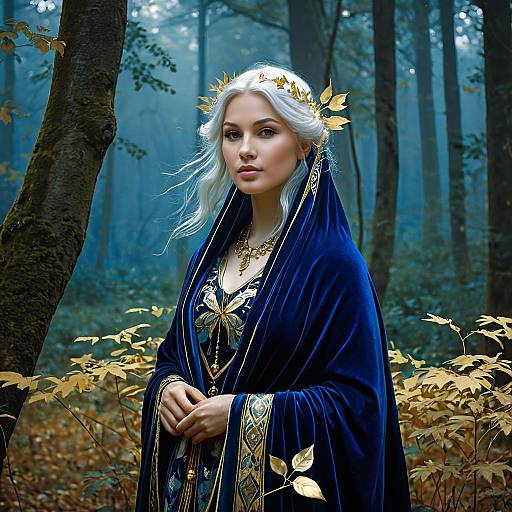 Radiant Forest Nymph in Blue Velvet Shawl