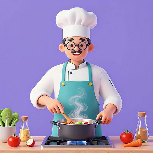 Cheerful Male Chef Cooking Soup Illustration