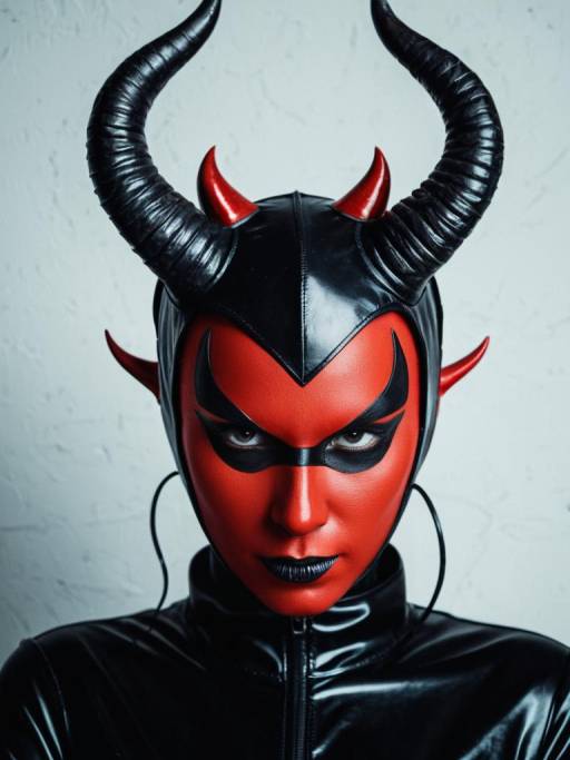 Woman in Detailed Latex Devil Costume