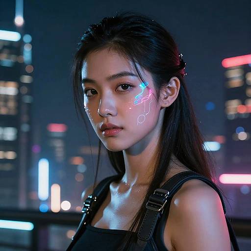 Denise Richards Cyberpunk Neon Portrait